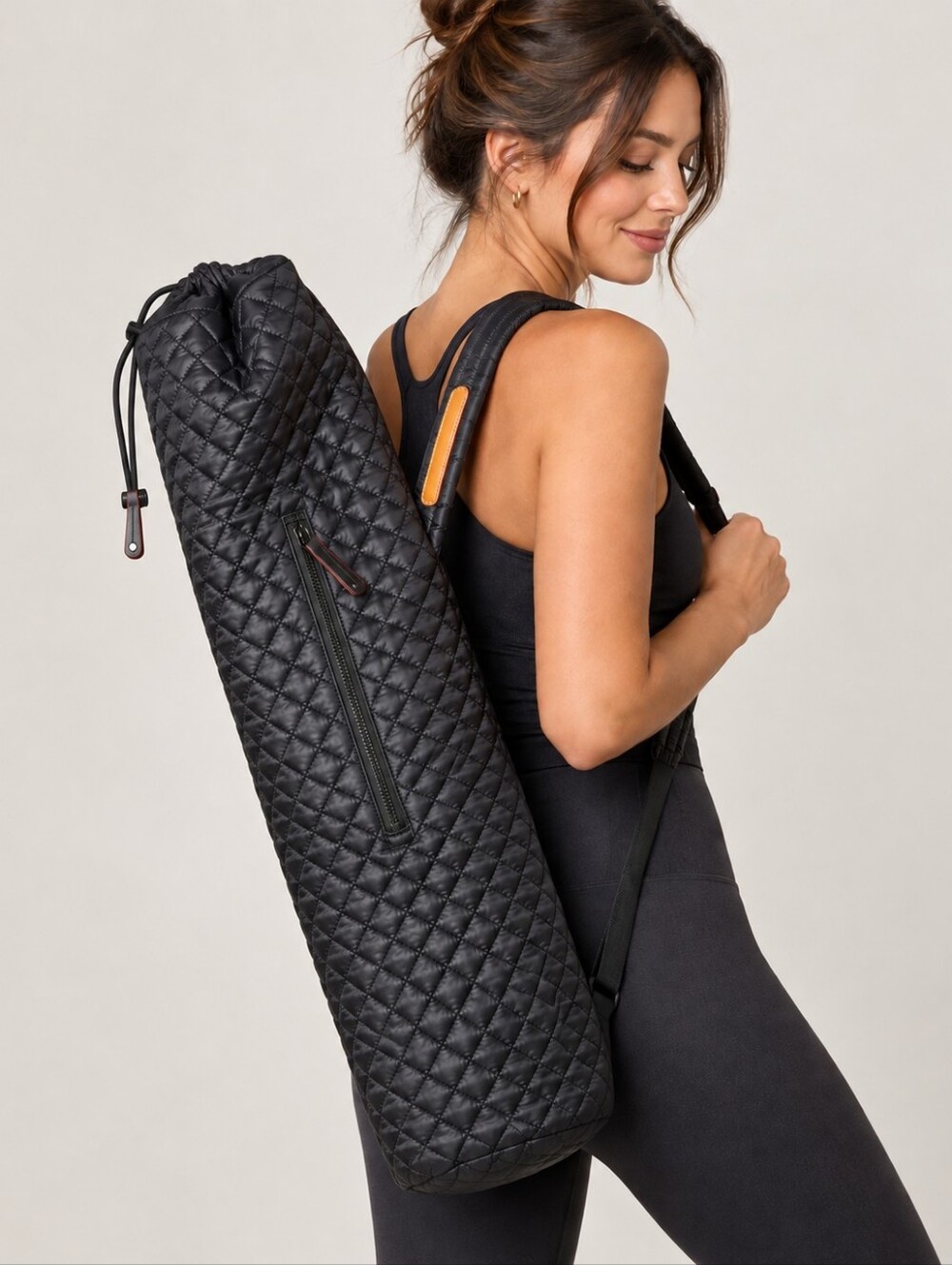 MZ Wallace Black Quilted Drawstring Yoga Mat Carrier Bag